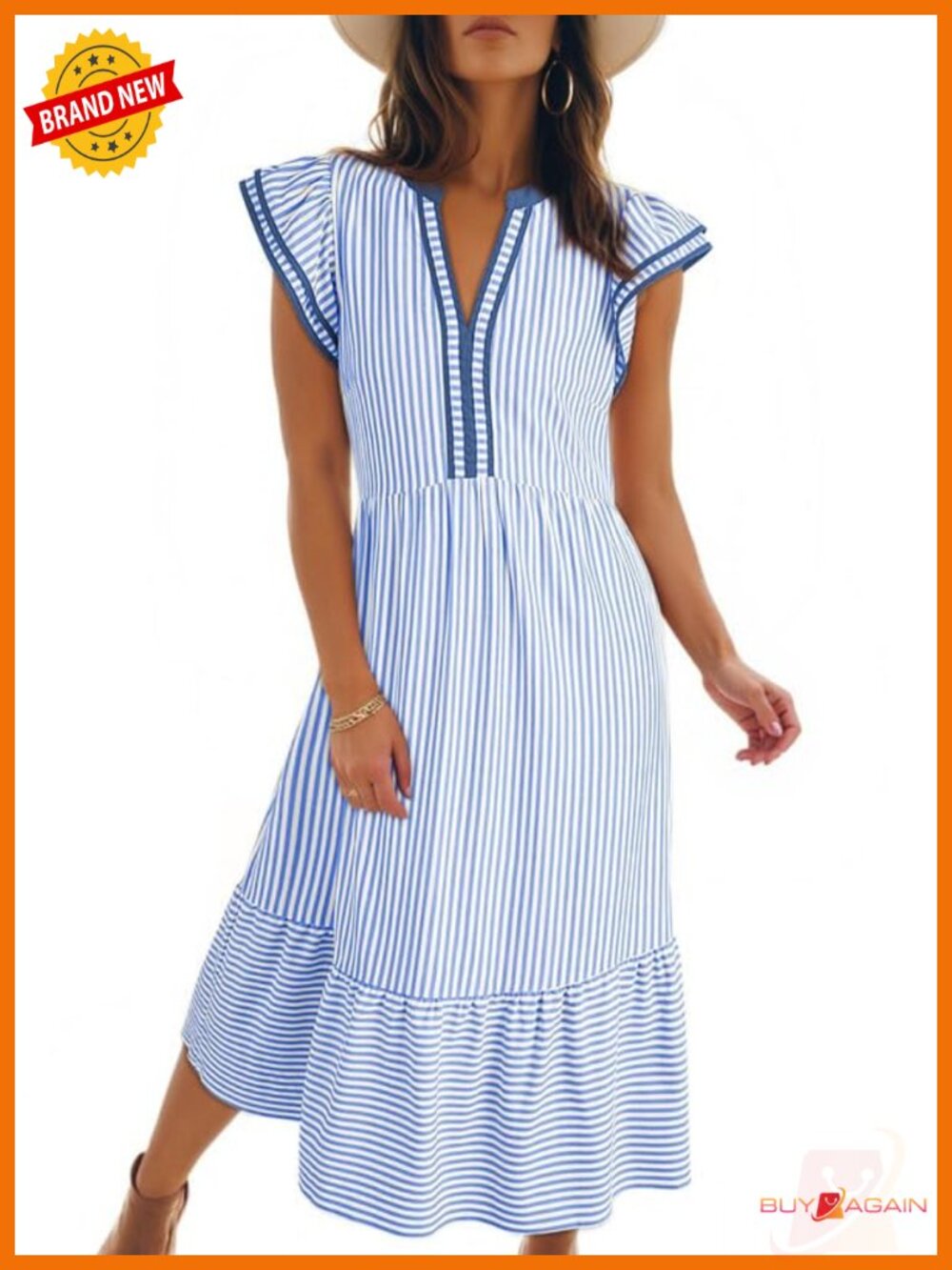 Womens V-Neck Cap Sleeve Empire Waist Maxi Dress with Pockets